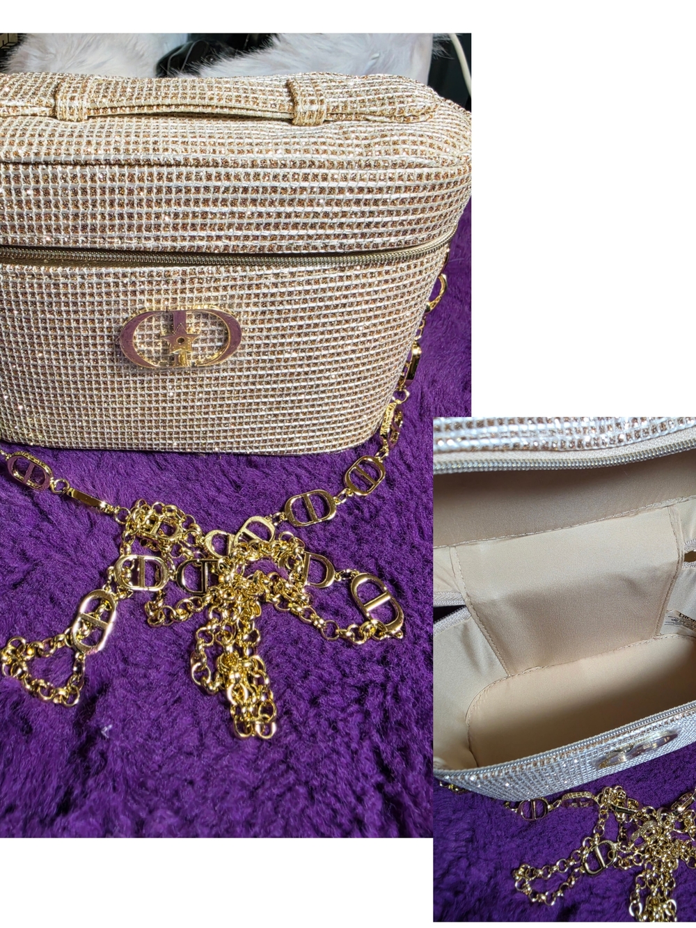 Crossbody Bag with Gold Chain - Natural